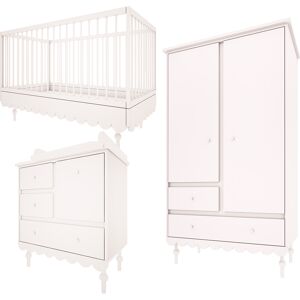 Wood Luck Design Chambre bebe : Trio - lit evolutif 70x140 commode armoire blanc