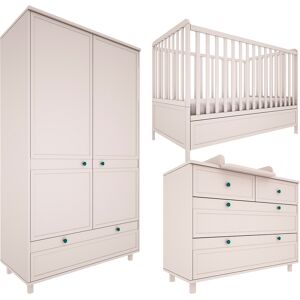 Wood Luck Design Chambre bebe : Trio - lit evolutif 70x140 commode armoire beige