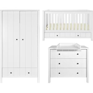 Novelies Chambre bebe : Trio - lit evolutif 70x140 commode armoire blanc