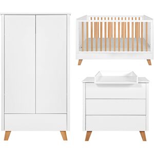 Novelies Chambre bebe : Trio - lit evolutif 70x140 commode armoire blanc