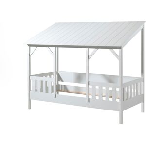 Terre de Nuit Lit cabane enfant avec toit blanc en bois 90x200