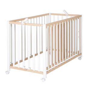 roba Lit bebe pliant 60x120 reglable en hetre bio nature et blanc