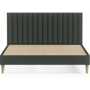 Homifab Lit adulte 160x200 en velours vert avec tete de lit matelassee