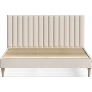 Homifab Lit adulte 160x200 en velours beige avec tete de lit matelassee