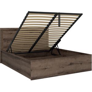 Petits meubles Lit coffre 160x200 sommier inclus panneaux agglomeres naturel fonce