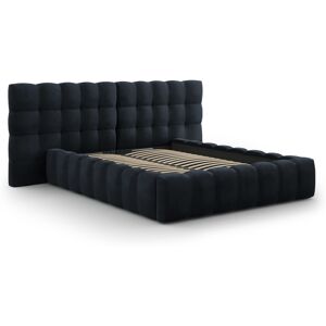 Micadoni Home Lit coffre en avec tete de lit double 160x200cm velours bleu fonce