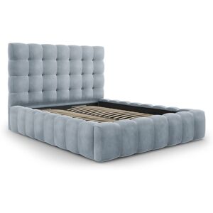 Micadoni Home Lit coffre en avec tete de lit 160x200cm en tissu velours bleu clair