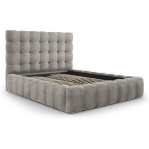 Micadoni Home Lit coffre en avec tete de lit 140x200cm en tissu velours gris clair