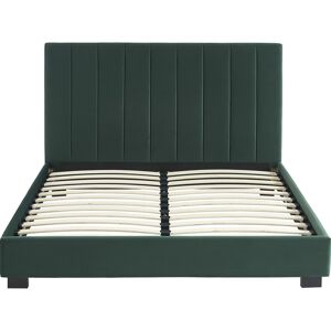 Homifab Lit adulte avec tete de lit capitonnee en velours vert140x190