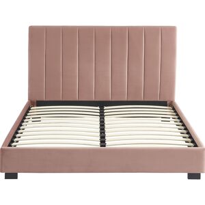 Homifab Lit adulte avec tete de lit capitonnee en velours vieux rose 140x190