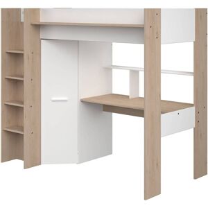 CAMIF Lit mezzanine effet bois et blanc 90 x 200 cm