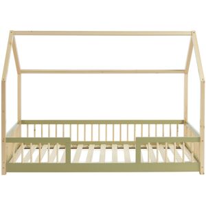 Baita Lit cabane avec barrieres pin et vert 90x190 sommier inclus