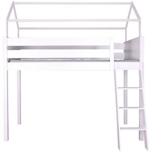 Wookids Lit mezzanine cabane hetre laque blanc