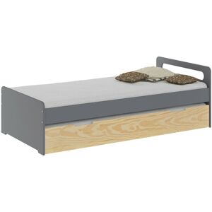 ID Kids Pack Lit gigogne avec 2 matelas bois massif gris et bois 90x190 cm