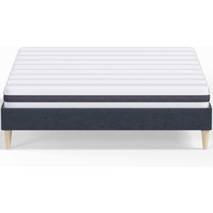 Homifab Pack lit 140x190 en velours bleu nuit + Matelas ressorts et Mousse HR