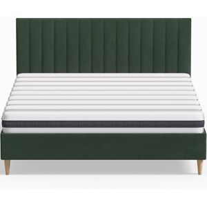 Homifab Pack lit 140x190 en velours vert + Matelas ressorts et Mousse HR