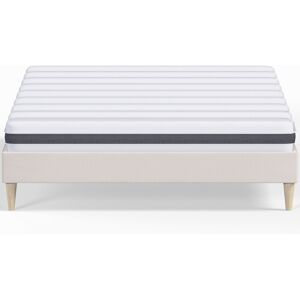 Homifab Pack lit 160x200 en velours beige + Matelas ressorts et Mousse HR