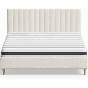 Homifab Pack lit 140x190 en tissu boucle ecru + Matelas ressorts et Mousse HR