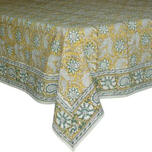 Decoclico Nappe rectangulaire en coton block print dominante jaune Pam