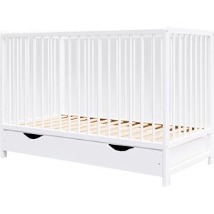 Premiers Moments Lit bebe evolutif en bois blanc et pin avec tiroir - 120x60 cm