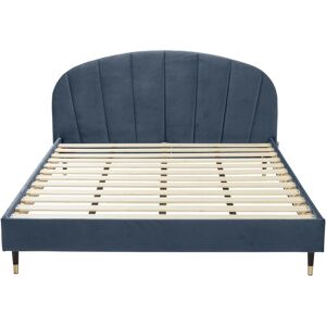 DIVA SALON Lit avec matelas 2 places en velours bleu gris 160x200