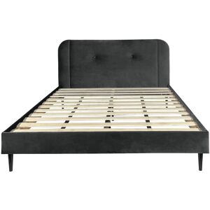 DIVA SALON Lit avec matelas 2 places en velours gris fonce 140x190