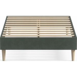 Homifab Lit adulte 90x190 cm en velours côtele vert