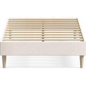 Homifab Lit adulte 90x190 cm en velours côtele beige