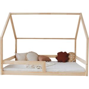 Tendresse de bebe Lit cabane 140x200 barriere et sommier inclus pieds 1 cm naturel