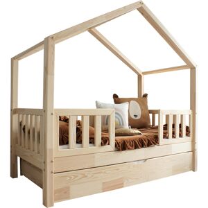 Tendresse de bebe Lit cabane 90x190 barrieres sommier et tiroir inclus naturel