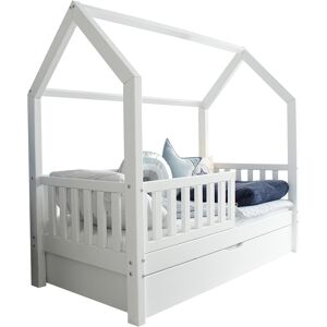 Tendresse de bebe Lit cabane 90x190 barriere sommier et tiroir inclus - Blanc