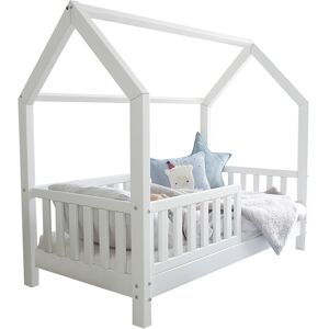 Tendresse de bebe Lit cabane 90x190 barriere et sommier inclus pieds 10 cm - Blanc