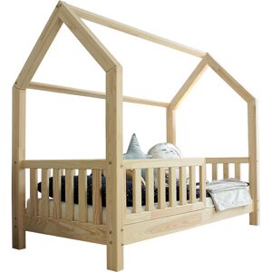 Tendresse de bebe Lit cabane 90x200 barriere et sommier inclus pieds 10 cm naturel