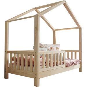 Tendresse de bebe Lit cabane 90x200 barriere et sommier inclus pieds 10 cm naturel