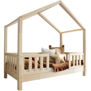 Tendresse de bebe Lit cabane 90x190 barrieres et sommier inclus pieds 10 cm naturel