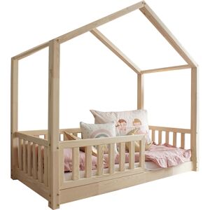 Tendresse de bebe Lit cabane 90x190 barriere et sommier inclus pieds 1 cm naturel