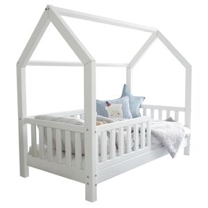 Tendresse de bebe Lit cabane 90x200 barriere et sommier inclus pieds 10 cm - Blanc