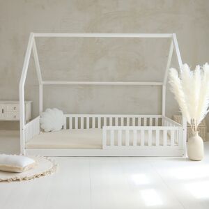 Tendresse de bebe Lit cabane 140x200 barriere et sommier inclus pieds 1 cm - Blanc