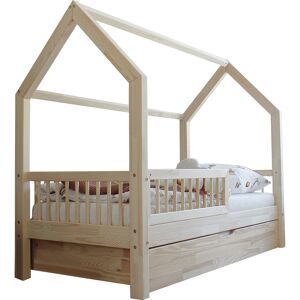 Tendresse de bebe Lit cabane 90x190 barriere sommier et tiroir inclus naturel