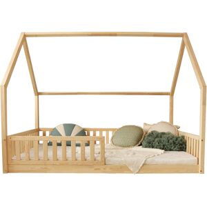 Tendresse de bebe Lit cabane 140x200 barriere et sommier inclus pieds 1 cm naturel