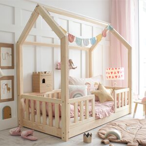 Tendresse de bebe Lit cabane 90x190 barrieres et sommier inclus pieds 1 cm naturel