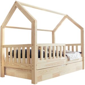 Tendresse de bebe Lit cabane 90x190 barriere sommier et tiroir inclus naturel