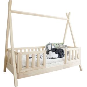 Tendresse de bebe Lit cabane 90x190 barrieres et sommier inclus pieds 10 cm naturel