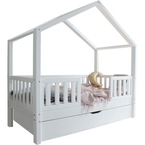 Tendresse de bebe Lit cabane 90x190 barrieres sommier et tiroir inclus - Blanc