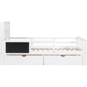 Urban Meuble Lit simple lit enfant en bois MDF blanc avec rangement 90200