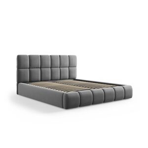 Micadoni Home Lit coffre avec tete de lit 140x200cm en tissu velours gris