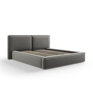 Micadoni Home Lit coffre avec tete de lit 160x200cm en tissu velours gris clair