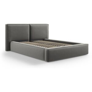 Micadoni Home Lit coffre avec tete de lit 140x200cm en tissu velours gris clair