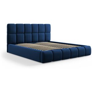 Micadoni Home Lit coffre avec tete de lit 200x200cm en tissu velours bleu roi