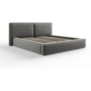 Micadoni Home Lit coffre avec tete de lit 180x200cm en tissu velours gris clair